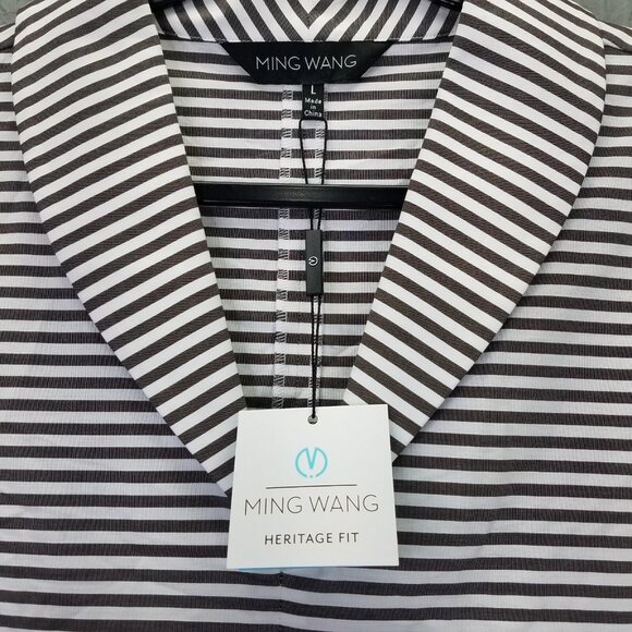 Ming Wang Heritage Fit Blouse Women's L Poplin Shawl Collar V-Neck Stripe NEW - Picture 9 of 16